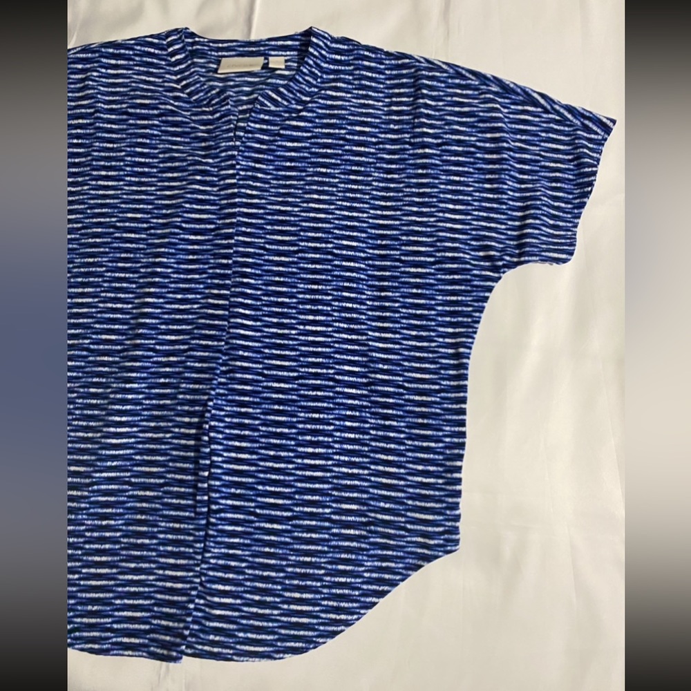 Chico’s Striped Patterned Short Sleeve Quarter Bu… - image 3